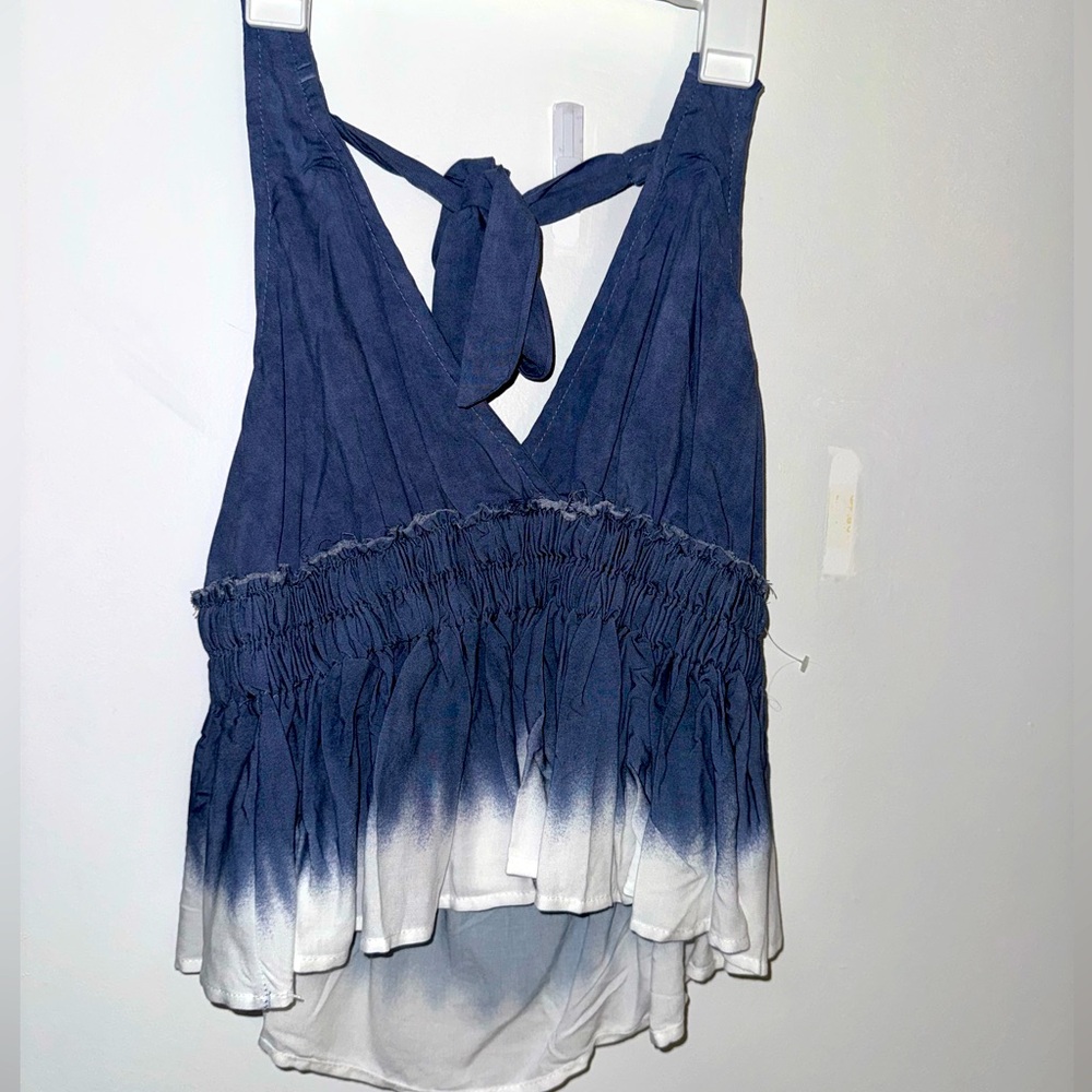 Blue and White Tie-Dye Women's Top